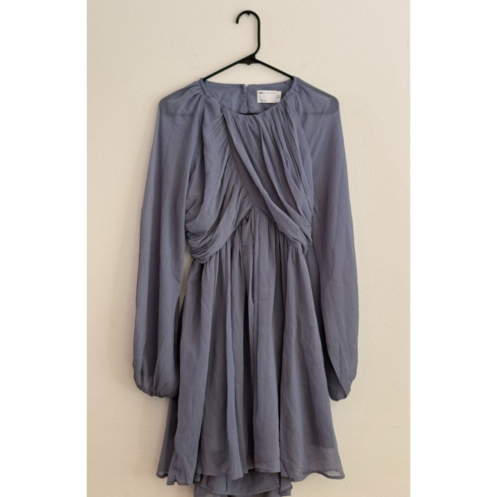 Asos Design Mini Dress Size US 12 EU 44 Lilac Sheer Puff Sleeve Open Back New - Picture 13 of 13